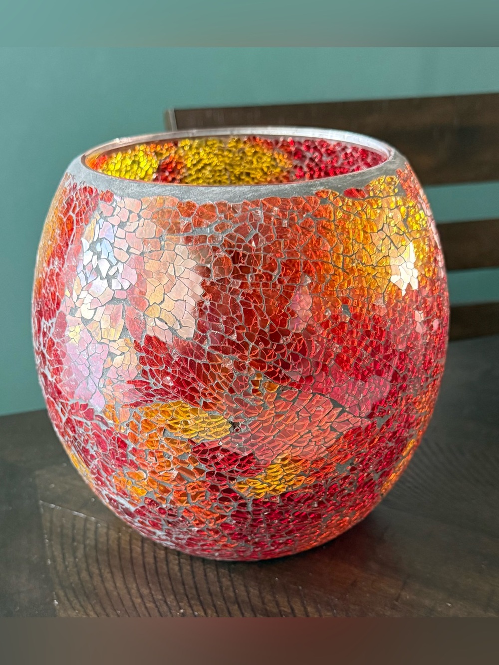 PartyLite Sunset Glow Large Mosaic Hurricane Candle Holder-Metal Tree Included